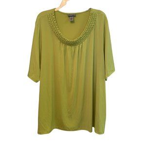 Maggie Barnes Top Womens Plus 3X Yellow Short Sleeve Blouse